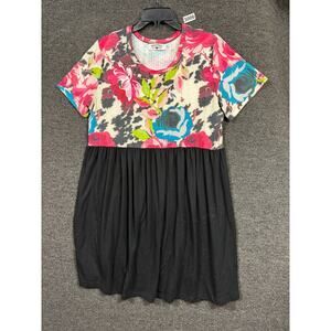 Crazy Train Floral Dress Womens Size M Black Multicolor Crew-Neck Short Sleeve